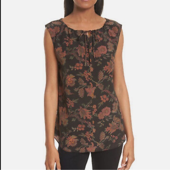 Theory Alamay Morris Blouse Small Silk Floral Sleeveless - Picture 2 of 9